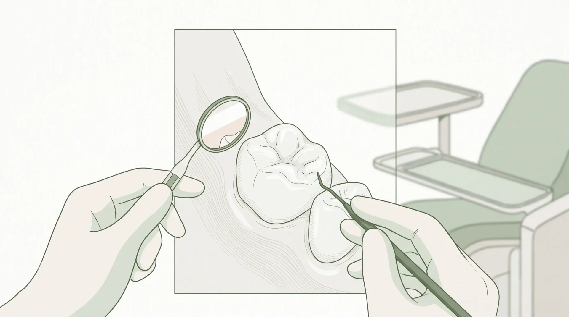 A close-up of a healthy molar being checked during a family dental examination.