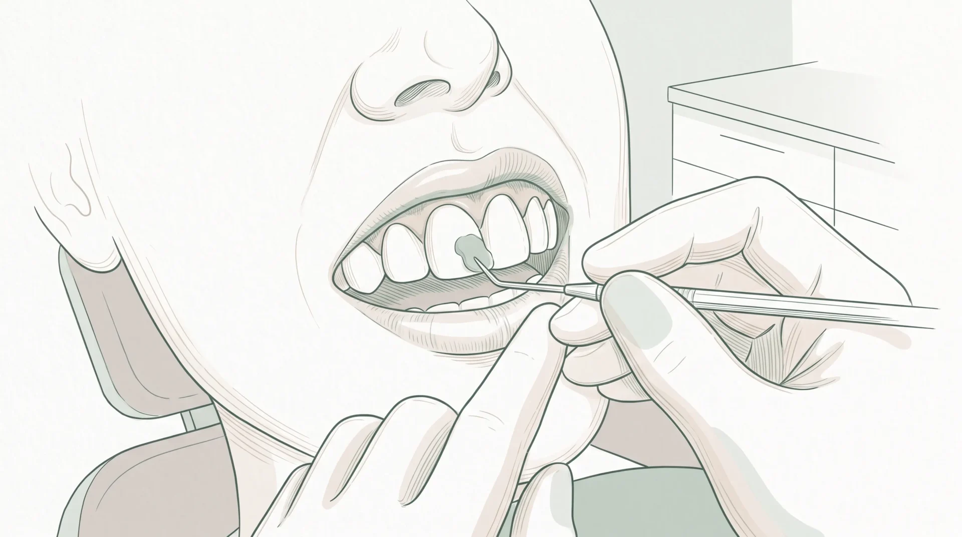 A close view of composite bonding being shaped on a front tooth during a dental treatment.