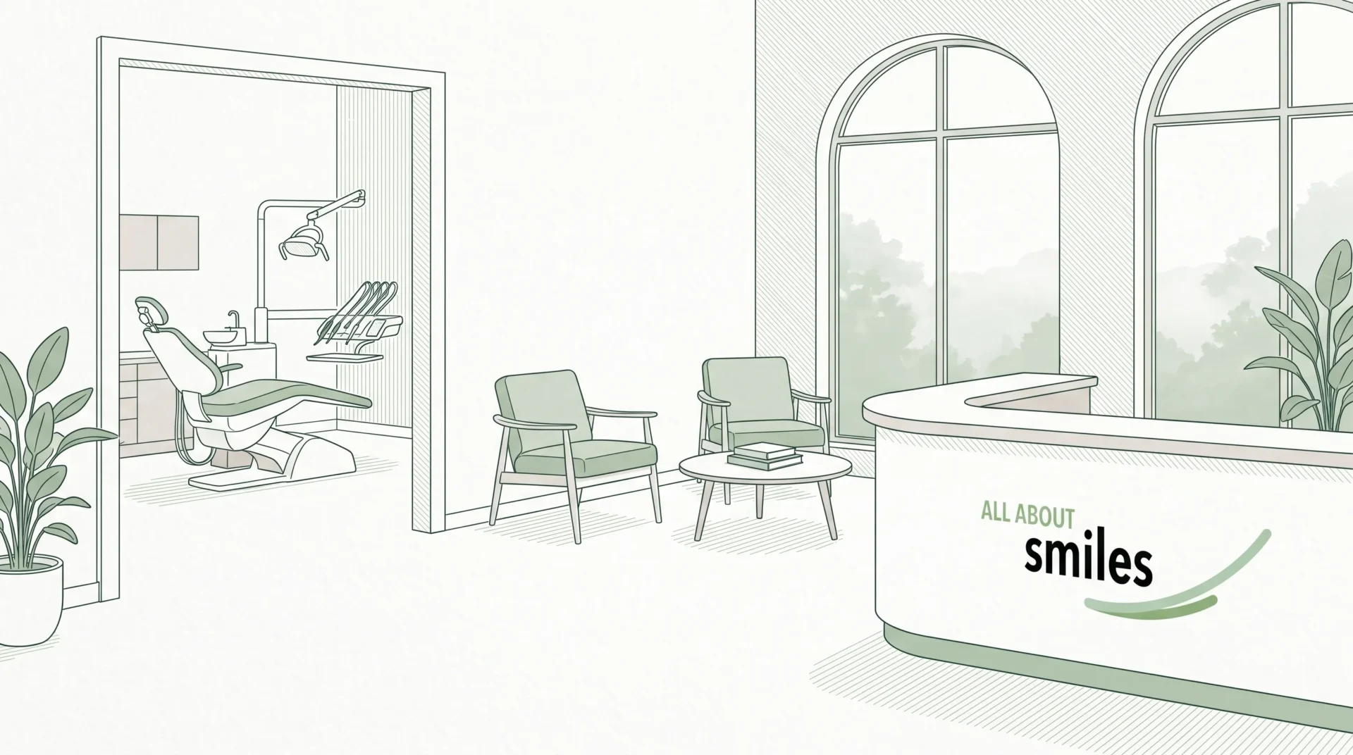 A dental clinic reception and treatment room view showing a calm, organised practice.