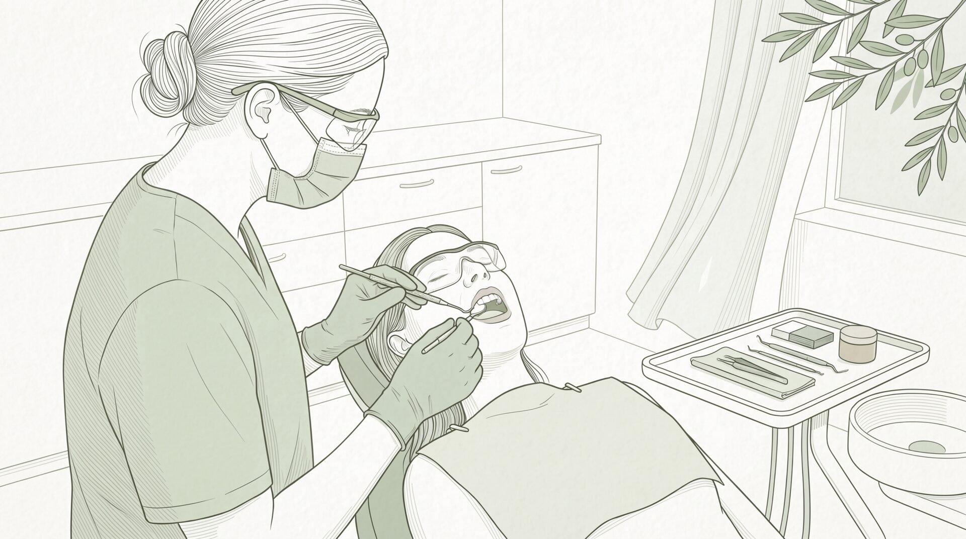 A dental professional repairs a broken front tooth during an urgent treatment.