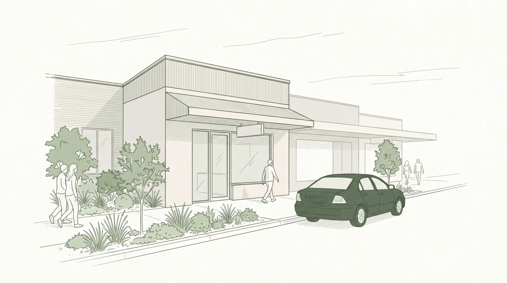 A local dental clinic exterior with a welcoming entrance and parked car on the Central Coast.