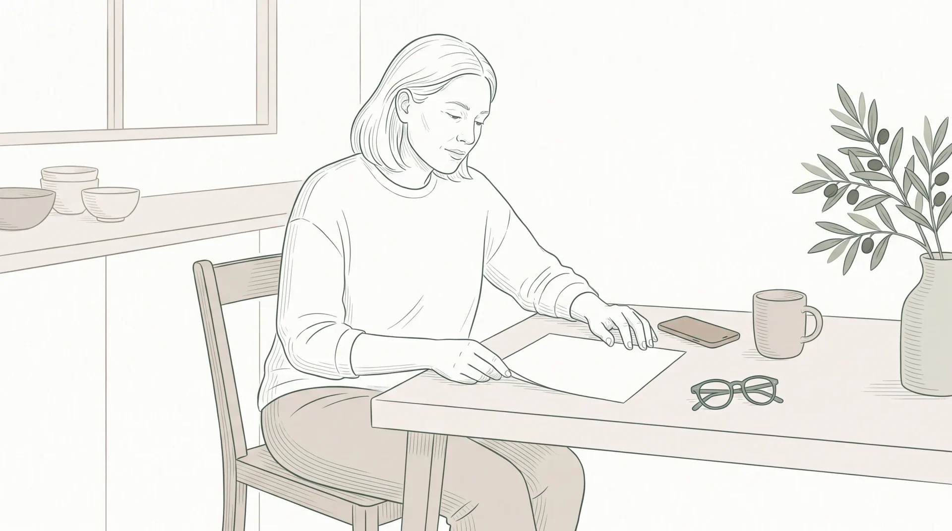 A patient at home looking over a dental referral letter at the kitchen table.