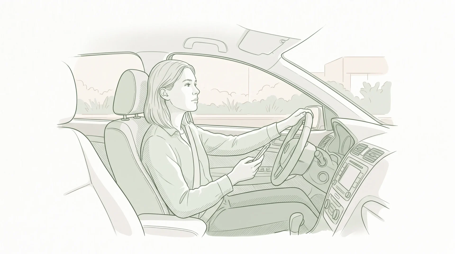 An adult in a parked car checks the phone while deciding whether a dental problem can wait until Monday.