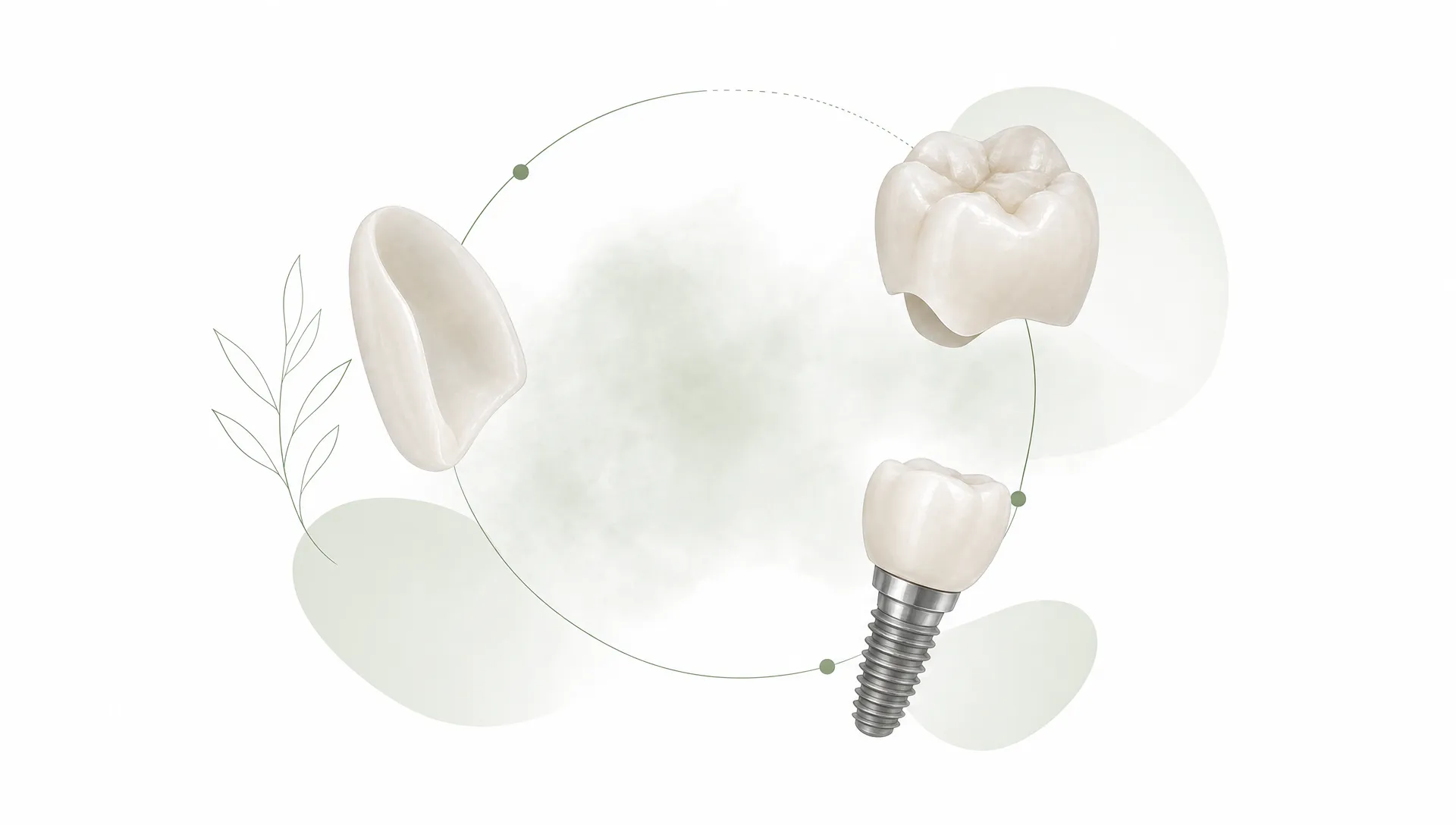 Three cosmetic restoration options float around a simple planning shape.